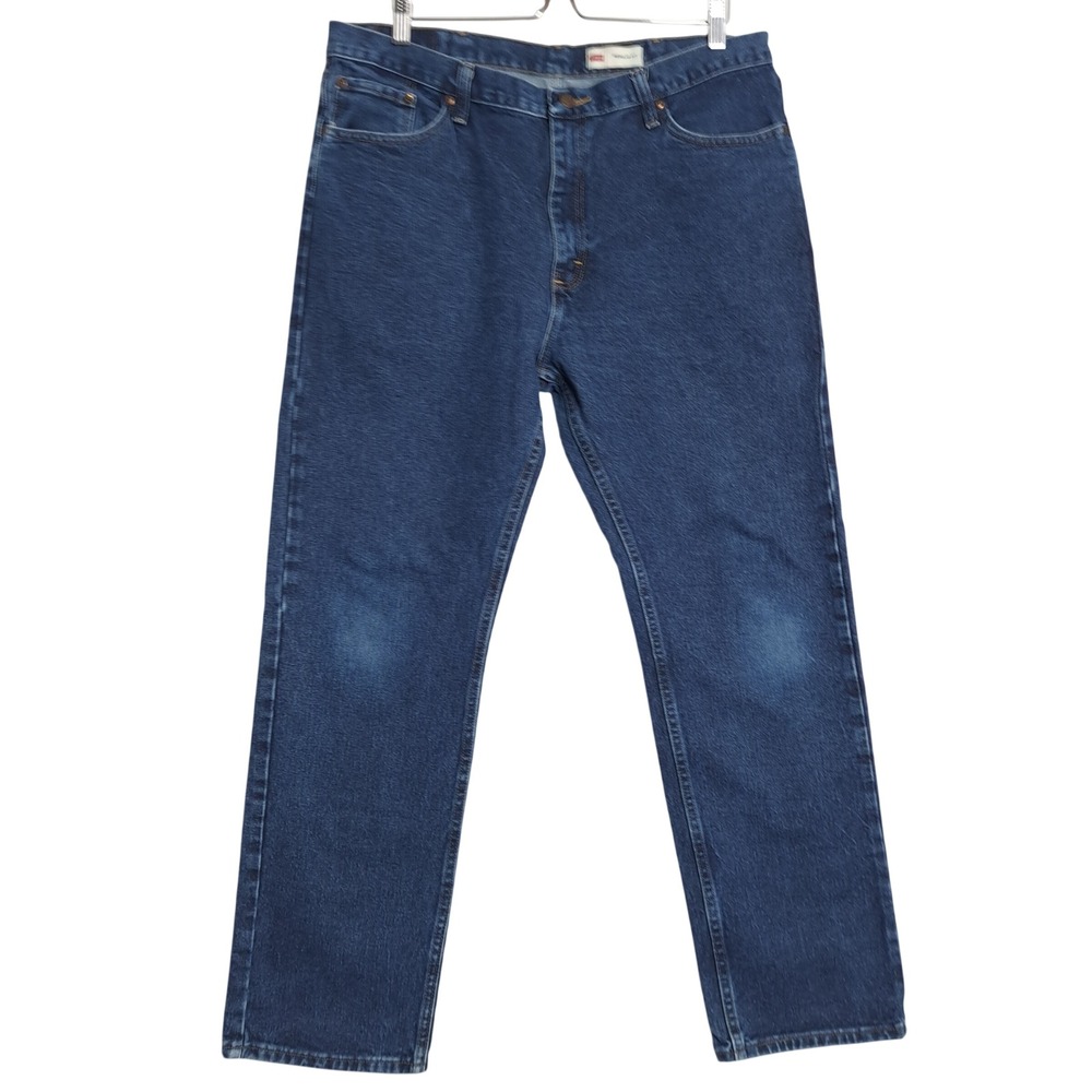 Wrangler Jeans Mens 38x32‎ Blue Dark Wash Regular Fit Straight Leg Denim Classic